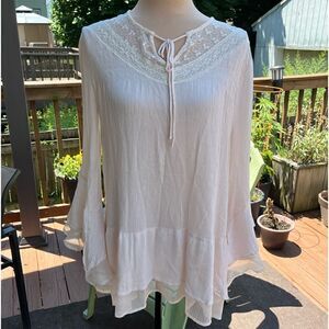 BluHeaven Women's M Bell Sleeve Tiered Tunic Cream Lace Lagenlook Fairycore New